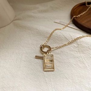 🎉 New Golden Portrait Hoop & Bar Necklace